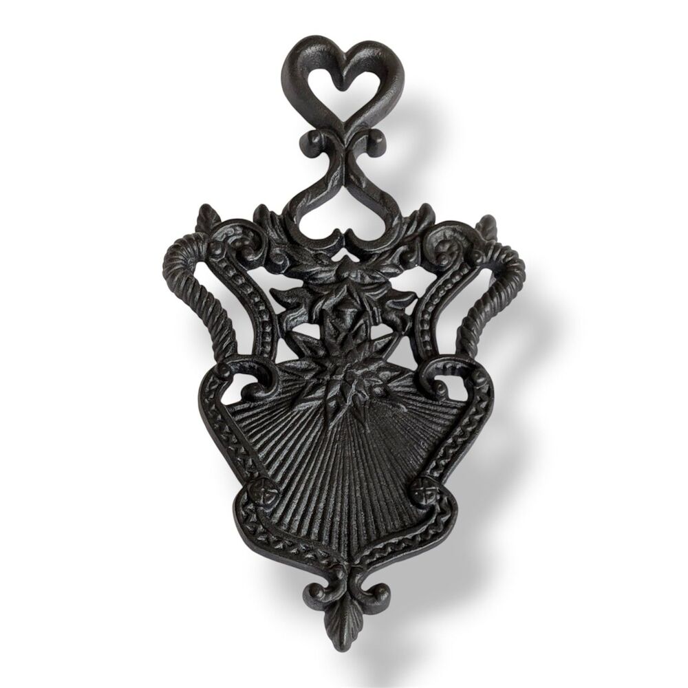 Vintage Set of 2 Matching Cast Iron Starburst Double Heart Trivet Zoar Sunburst